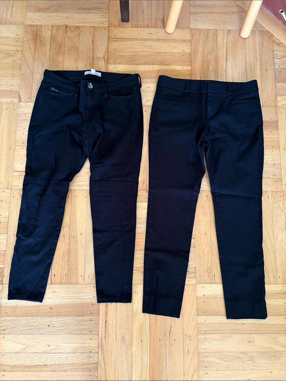 Black Stretch Moto-Style Pants and one work pant
